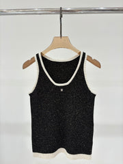 Black & White Tweed-Knit Tank with Metallic Flecks