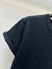 Black Crewneck Tee with Rhinestone Quilting & Back Hardware