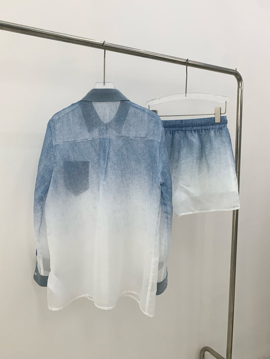 Ombré Denim Co-ord Set with Sheer Panels