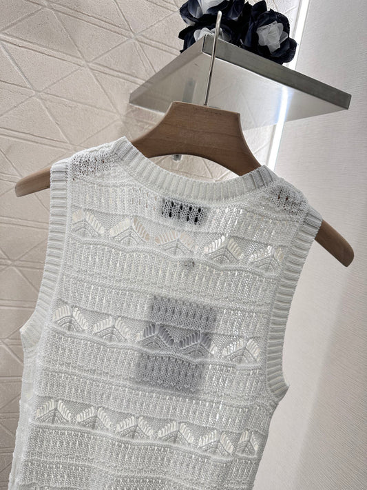 Lace-Knit Sleeveless Vest with Geometric Motifs