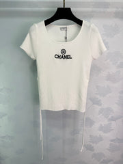 Ribbed Logo Tees with Side Drawstrings