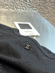 Black Crewneck Tee with Rhinestone Quilting & Back Hardware