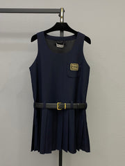 Navy Blue Sleeveless Dress with Belt