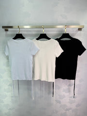 Ribbed Logo Tees with Side Drawstrings