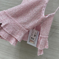 Pink Lurex Knit Camisole with Ruffled Hem