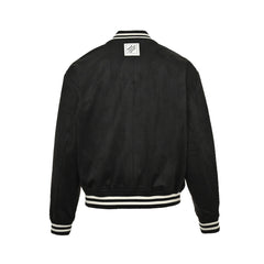 Hot rhinestoned four-leaf clover logo suede baseball jacket