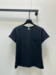 Black Crewneck Tee with Rhinestone Quilting & Back Hardware