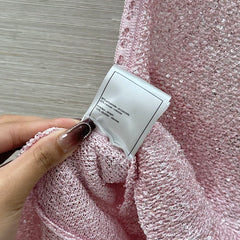 Pink Lurex Knit Camisole with Ruffled Hem