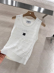 Lace-Knit Sleeveless Vest with Geometric Motifs