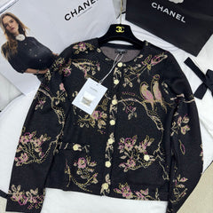 Flower and bird knitted cardigan