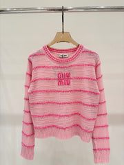 Three-dimensional jacquard simple striped contrasting casual knitted long sleeves