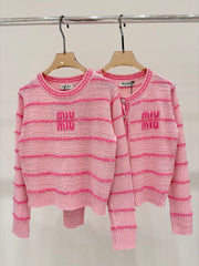 Three-dimensional jacquard simple striped contrasting casual knitted long sleeves