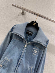 Beach Series Heart Embroidered Lapel Denim