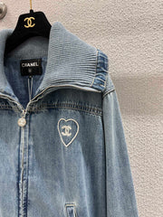 Beach Series Heart Embroidered Lapel Denim
