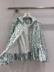 Early Autumn New Light Blue Floral Hooded Jacket