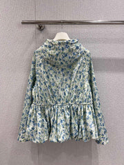 Early Autumn New Light Blue Floral Hooded Jacket