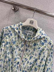 Early Autumn New Light Blue Floral Hooded Jacket