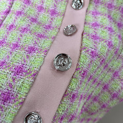 Short-sleeved tweed top with a baby doll collar