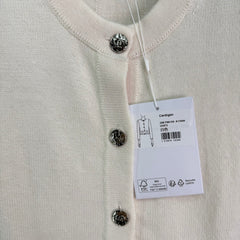 Double-pocket knitted crew neck long-sleeved cardigan