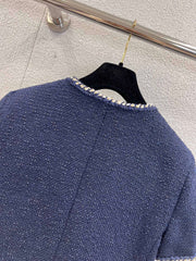 Banded hem short-sleeved bouclé jacket