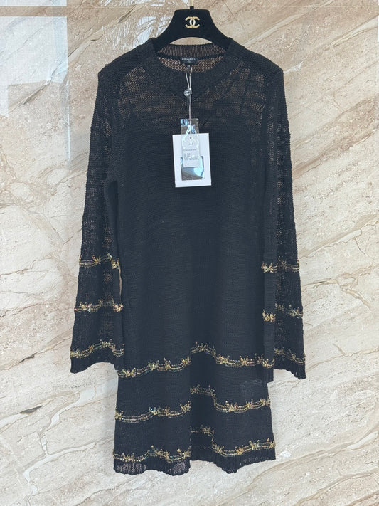 Gold yarn striped dress