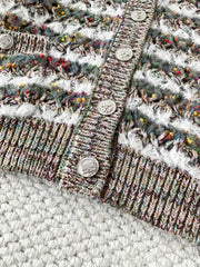 Gray-green striped knitted hollow long-sleeved cardigan