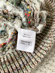Gray-green striped knitted hollow long-sleeved cardigan