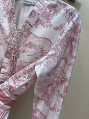 Jungle Print Wood Ear Lace V-Neck Long Sleeve Dress