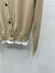 Fake two-piece knitted crew neck cardigan