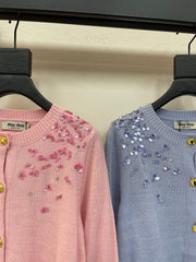 Sequined round neck long-sleeved knitted cardigan