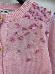 Sequined round neck long-sleeved knitted cardigan