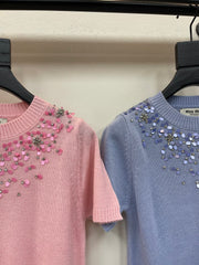 Sequined round neck long sleeve knitted
