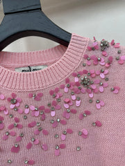 Sequined round neck long sleeve knitted