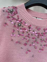 Sequined round neck long sleeve knitted