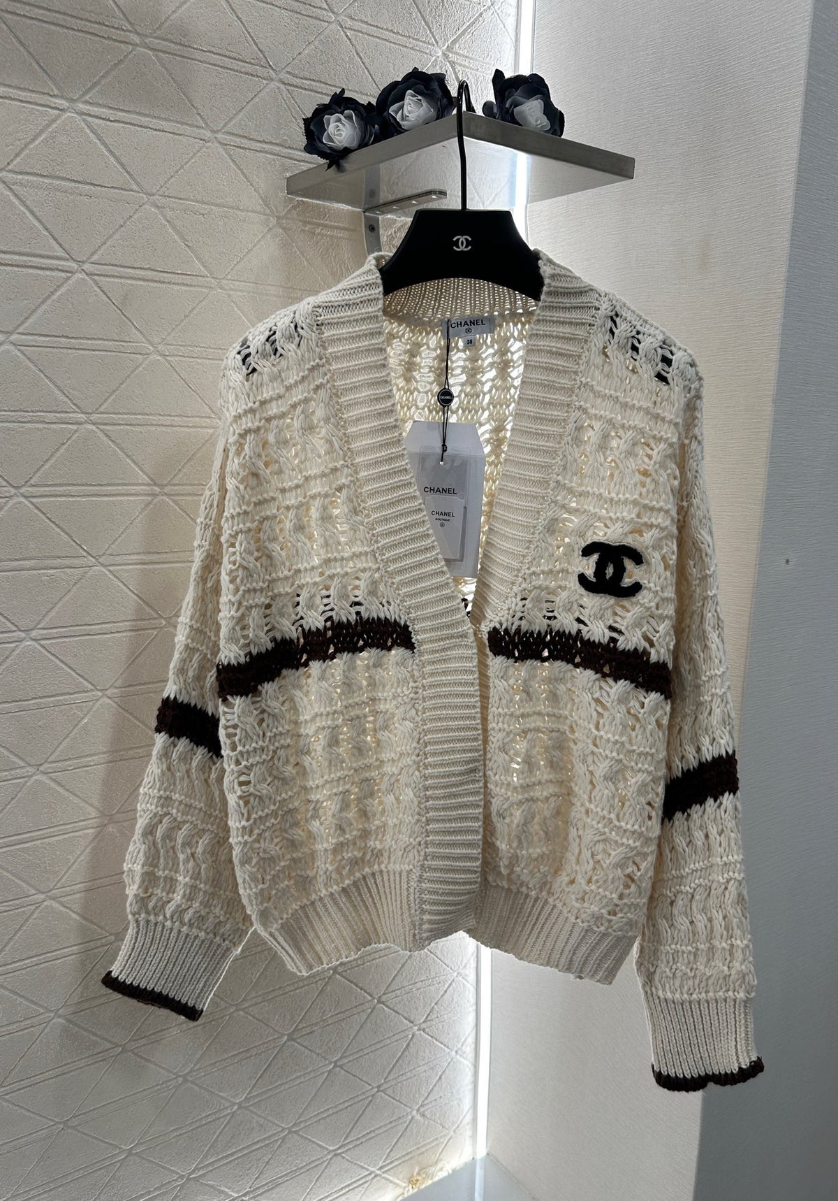 Contrast color crochet cardigan