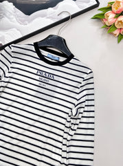Printed stretch slim-fit striped bottoming shirt