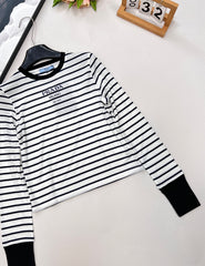 Printed stretch slim-fit striped bottoming shirt