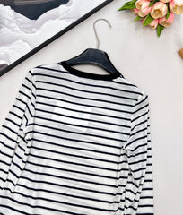 Printed stretch slim-fit striped bottoming shirt