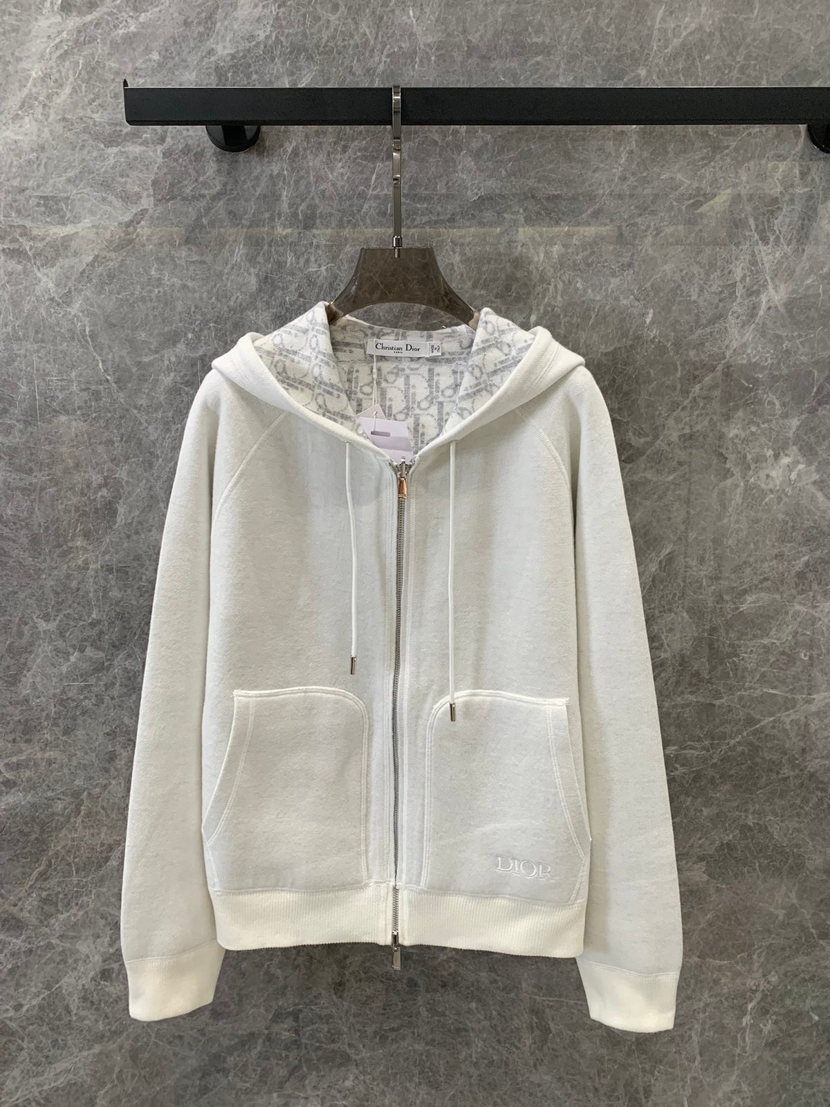 jacquard hooded reversible zip-up cardigan