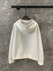 jacquard hooded reversible zip-up cardigan