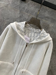 jacquard hooded reversible zip-up cardigan