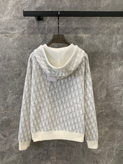 jacquard hooded reversible zip-up cardigan