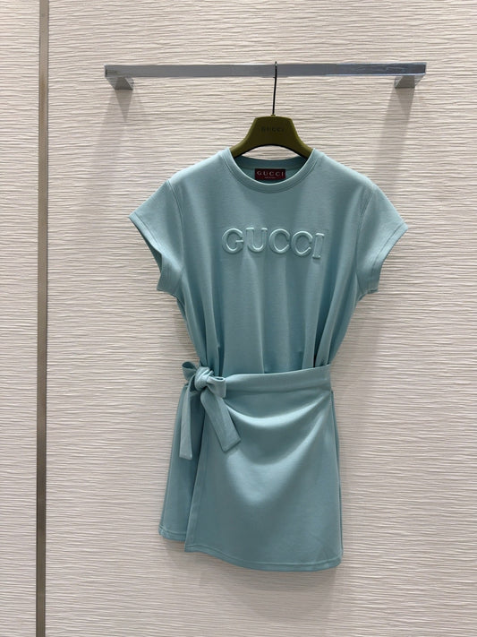 Spliced short-sleeved cotton dress