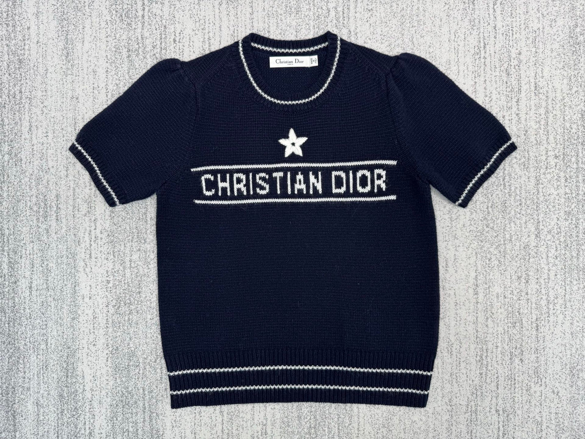 New Dior classic letter embroidered cashmere knitted short sleeves