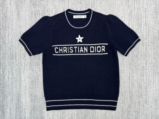 New Dior classic letter embroidered cashmere knitted short sleeves
