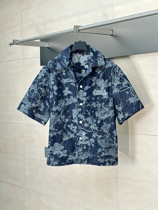 25Ss new denim floral shirt short-sleeved jacket