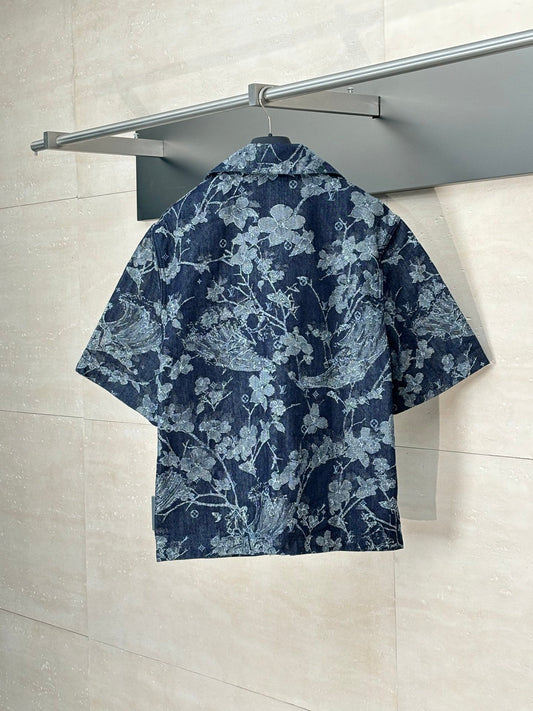 25Ss new denim floral shirt short-sleeved jacket
