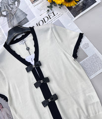 Contrast bow knit short sleeves