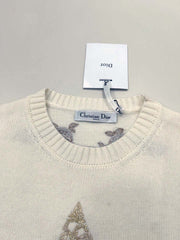 Gold thread five-pointed star ribbon round neck wool sweater