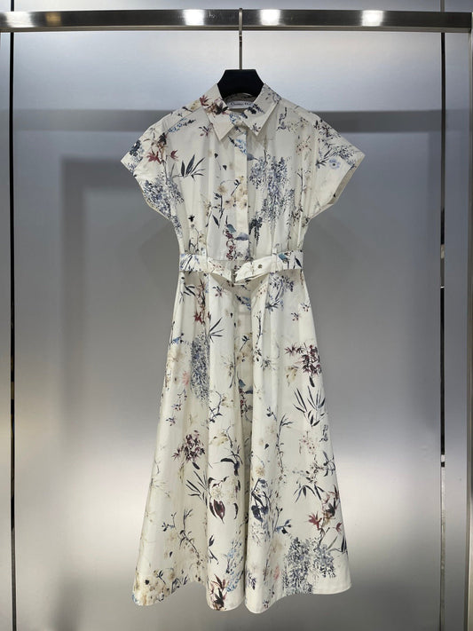 Lapel Long Dress with Small Flying Sleeves